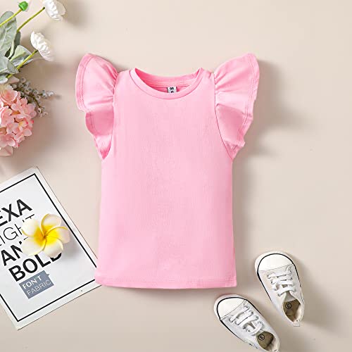 Kids Girl Blouse Toddler Baby Girls Ruffle Sleeve T-Shirts Children Solid Color Tee Tops (As1, Age, 5_Years, 6_Years, Pink013C) #TOP1