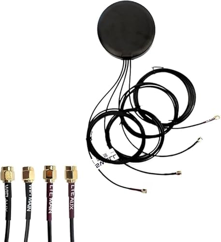 Maswell 4-fach Kombi Antenne: 2x 5G + 2x WiFi 6, 2x2 MIMO 700-4900MHz für Bluetooth/WiMax/Zigbee, 2x SMA/RP-SMA Stecker, Magnet- & Klebemontage (Keine Hochverstärkungsantenne)