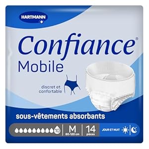 Confiance Mobile - Slips Absorbants pour Hommes et Femmes - Niveau d'Absorption = 10 gouttes (Fuites Urinaires Importantes) - Discrets et efficaces - pH Neutre à la Peau - Taille M - 14 Unités