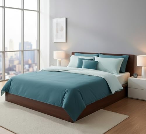 Image of Dual Tone Reversible Ultra-Soft Heavy Glace Cotton AC Comforter Double Bed | 90x100 Inch |Filled with Pure Microfiber | All-Season Premium Comforter (Mist Blue)