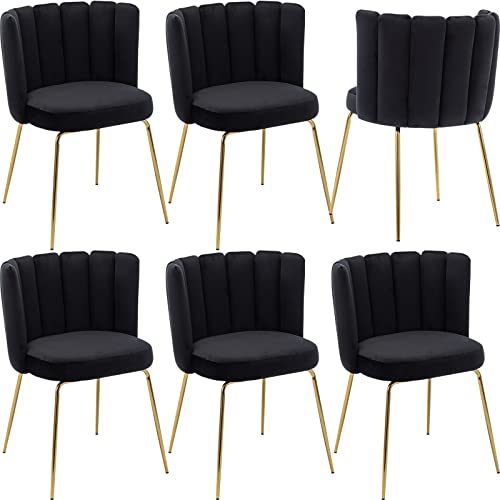 Lzareal Dining Chairs Set Of 6 Modern Velvet Accent Chair Elegant Upholstered Kitchen & Dining Room Vanity Side Chairs, Comfy Makeup Chair For Bedroom With Gold Metal Legs, Black #TOP26