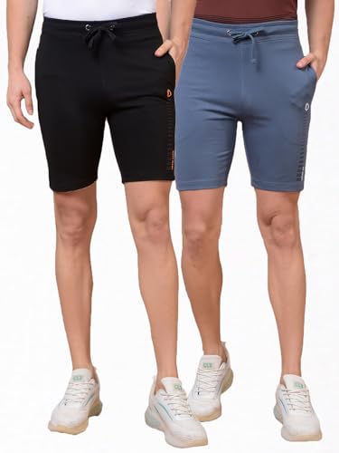 Image of Dollar Cotton Rich Fabric Solid Men's Shorts | Ribbed Waistband with Drawcord | Fashionable Print with Logo Branding | Side Pockets with Zip on one Side | Wide Array of Attractive Colours