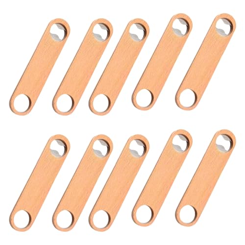 10 abrebotellas de madera con mango de madera, cómodo y ligero, abridor de botellas plano de madera, herramienta de cocina, accesorios de cocina duraderos