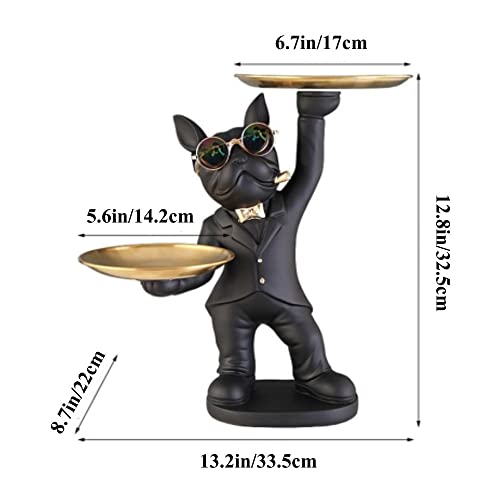 Baojulong BJL0419 Adorable French Bulldog Statue With 2 Trays And Cute Glasses Black Resin Dog Sculpture Ornament Animal Figurines Home Decor Anniversary Thanksgiving Christmas Birthday Gifts thumb #2