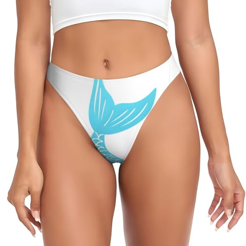 QAZWZML Ropa interior de mujer de talle bajo con estampado de cola de sirena, elástica, adecuada para pantalones de yoga y leggings., Negro, XS