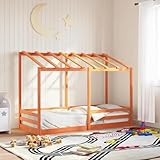 JHQHSM Massivholz Kiefer Kinderbett mit Dach in Wachsbraun 75x190 cm, Stabiles Gestell mit Lattenrost für optimale Unterstützung und Atmungsaktivität, Modernes Design