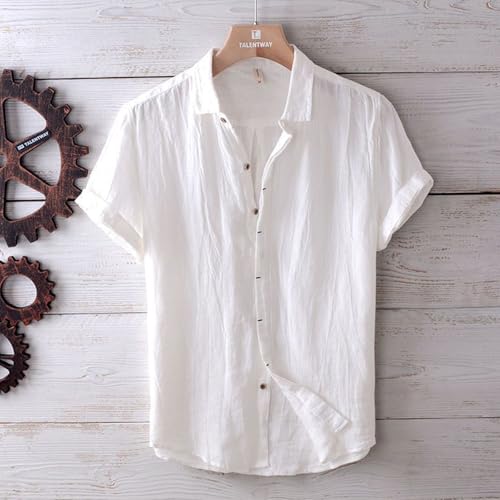 Linen Shirt Men Lapel Button Short Sleeve Polo Tshirts Casual Thin Lightweight Slim Fit Regular Fit Summer Street Tee2