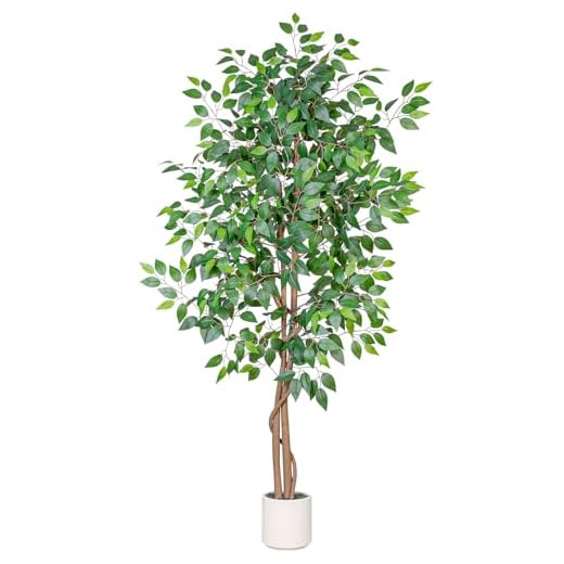 VIVATREES 6FT Artificial Ficus Tree with White Planter, Realistic Faux Silk Indoor Outdoor Plant for Home Office Living Room, Porch, Garden Decor
