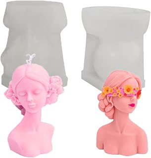 Kaxich 2Pcs Candle Mold Eyes Closed Girl Candle Mould Silicone Resin Casting Mould for Making Soap Epoxy Wax Candles DIY Crafts Gifts Home Decoration