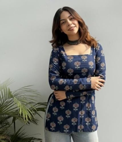 Image of FELISIA Women's Full Sleeves Rayon Printed Square Neck Short Kurti, Bell Sleeves, Short Kurti for Women, Stylish Ethnic Top, Daily Casual Western & Office wear