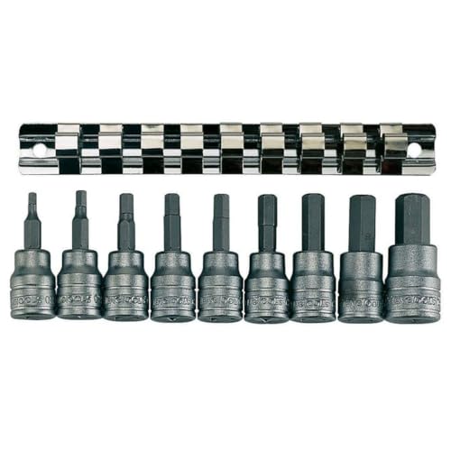 Teng M3812 10 Piece Clip Rail Hex Key Socket Set Metric- 3/8in Square Drive