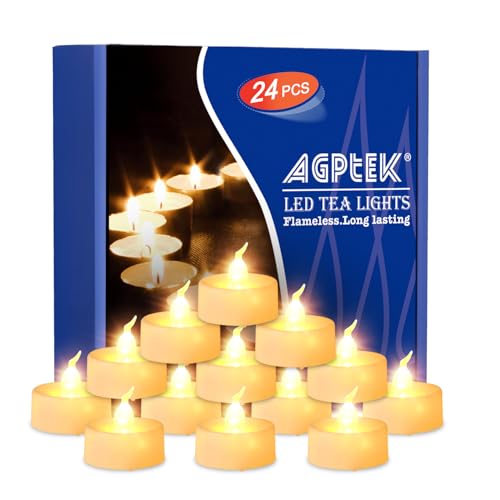 Image of AGPTEK No Flicker Flameless Battery-Operated LED Tealights Candles | 24pcs Long Lasting Tealights, for Wedding Holiday Party Home Decoration, Warm White