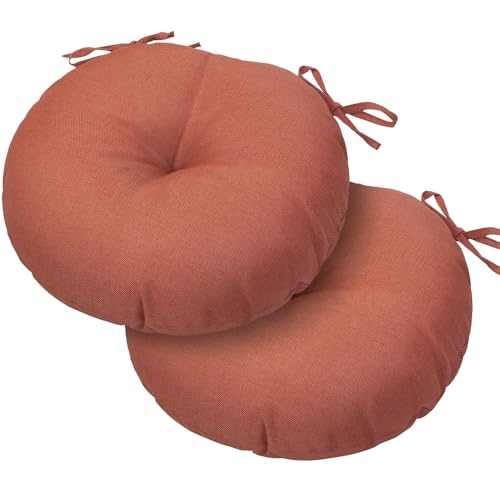 Magpie Fabrics Outdoor Round Bistro Seat Cushions with Ties, 15"x15"x4" Set of 2, Tufted Waterproof Barstool Chair Pads for Patio Home Garden Office, Coral by Magpie Fabrics - Used condition - US$25.79