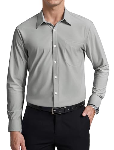 Enlision Grey Shirts for Men Non Iron Stretch Long Sleeve Dress Shirt Regular Fit Business Office Formal Funeral Button Down with Pocket, M