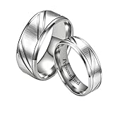 Ihanskio Anillo personalizado para pareja anillos de patrón de rayas de doble Color en el interior puede grabar de Compromiso de boda de promesa (Plata-8mm/6mm, 1 PAIR)