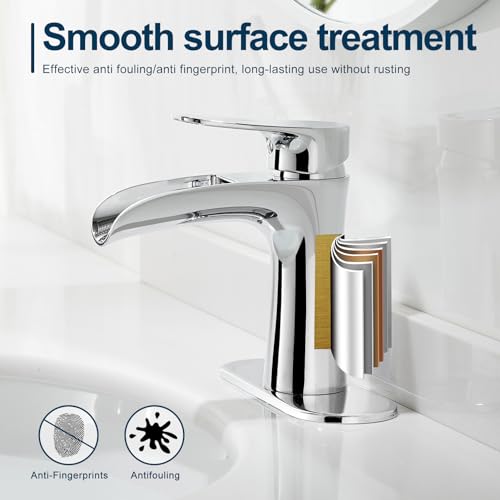VOTON Chrome Bathroom Faucets Single Handle Waterfall Sink Faucet One Hole or Three Holes with Deck Mount Vanity Farmhouse RV Vessel Basin Faucet thumbnail 5