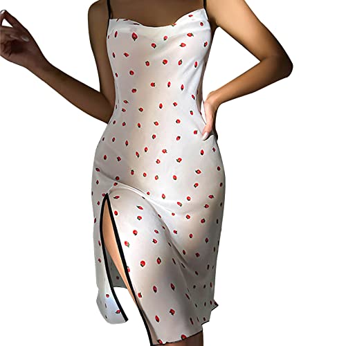 MJGkhiy Camisa de noche mujer verano vestido camisa noche larga casual batas noche bata señoras Nightgown encaje Chemise Teddy Nightwear Enagua mujer seda rosa, Color blanco., M