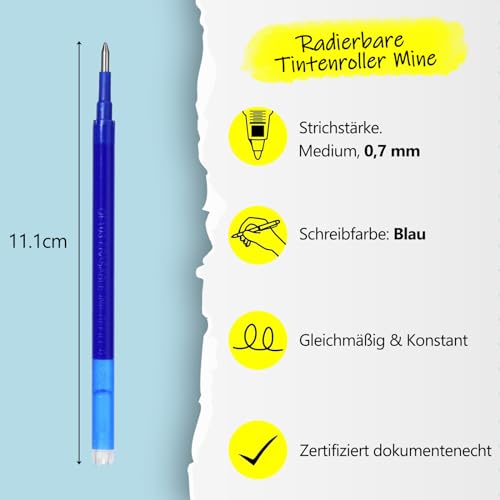Donluhu 12x Radierbare Ersatzminen 0.7mm | 400m Schreiblänge Blau | Kompatibel mit Pilot FriXion Ball & Clicker & Eberhard Faber | Ersatzmine für Gelstift radierbar | Praktisch für Schule und Alltag