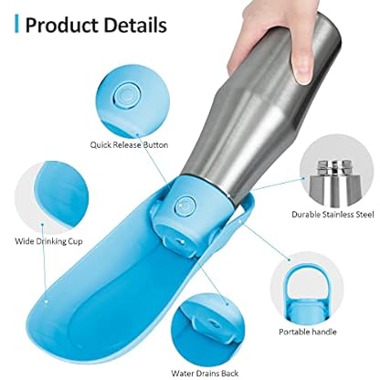Heeyoo Portable Dog Water Bottle - Stainless Steel Dog Travel Water Bottle with Drinking Feeder, Leak Proof Dog Water Bottle Dispenser for Pets Outdoor Walking, Hiking, Travel, 27Oz - Image 3