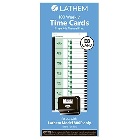 Lathem Weekly Thermal Print Time Cards, Single Sided 2100HD and 800P Time Clocks, 9", 100 Pack (E8-100) Cover