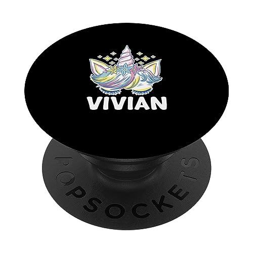 Cute Personalized Name Unicorn Crown Vivian PopSockets Swappable PopGrip, Black