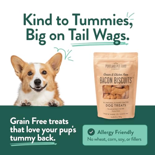 Portland Pet Food Company Bacon Dog Treats Healthy Biscuits for Large Medium & Small Dogs - Grain-Free, Human-Grade, All Natural Dog Cookies, Snacks & Training Treats - Made in The USA - 5 oz