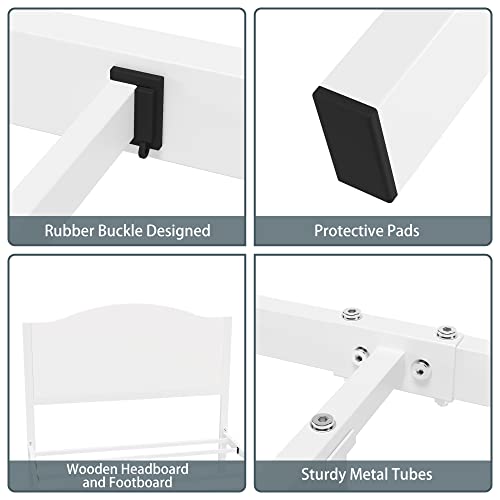Timy Kids Twin Bed Frame With Wooden Headboard And Footboard, Metal Platform Bed Frame For Boys Girls Teens Adults, Modern Kids Bed Furniture, No Box Spring Needed, White #TOP5