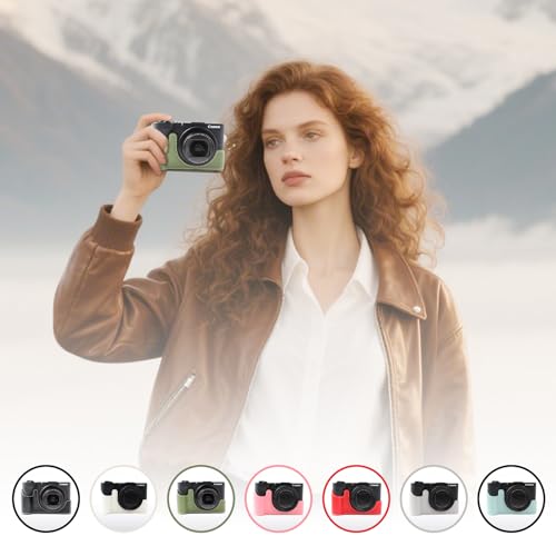 Funda PU para Canon PowerShot V1, medio estuche verde miniatura 7