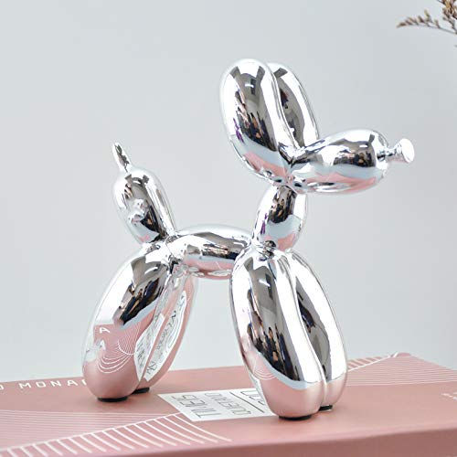 Shiny Balloon Dog Metallic Finish Animal Art Sculpture Statue Abstract Fashion Resin Craft Art For Statue Home Decoration (Silvery) #TOP12