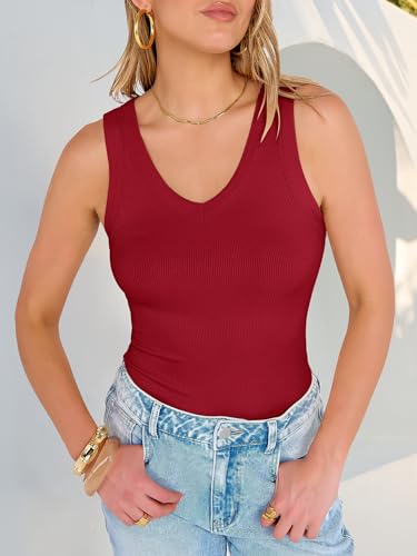 Image of ANRABESS Tank Tops for Women V Neck Ribbed Knit Slim Fitted Sleeveless Basic Tee Tanks Casual Summer Clothes 2026