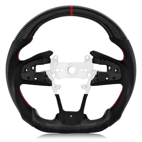 VOONKE Real Carbon Fiber Steering Wheel D-shaped Nappa With stitching Perforated Leather Flat-bottom Steering Wheel For Honda Civic 10th Gen 2016-2021 Type R North American Spec