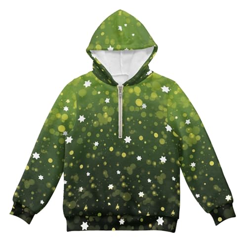 Hawapod Teen Girls Hoodies Star Print Fashion Soft Oversized Long Sleeves Half Zip Green Pullover Sweatshirt With Pockets For Girl