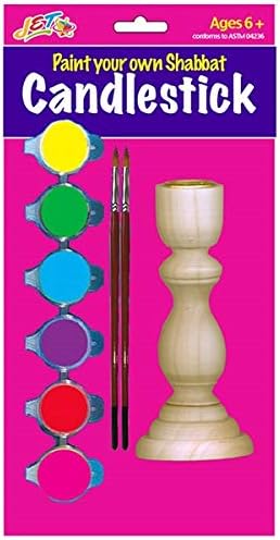 MUNDO JUDAICO Kit de artesanía de vela de madera, 4.75 pulgadas de madera de álamo, 6 pinturas acrílicas, 2 pinceles