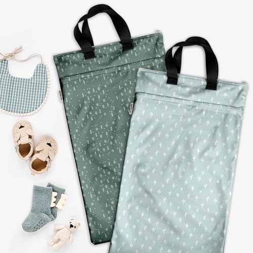 Image of Mama Koala Reusable Hanging Wet Dry Bags for Baby Items, Cloth Diapers, Swimsuits, Travel, Gym Clothes, Beach, Pump Parts, Toiletries, Two Zippered Pockets, 2 Pack (W005L)