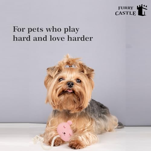 Image of Knitted Bunny Ratle Dog Toy Polyester and Cotton with Thick Cord and Squeakers - Pink