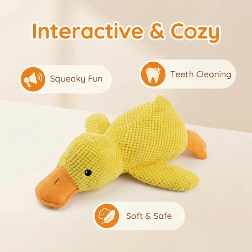 Calming Duck Toy for Dog Squeaky Interactive Plush Toy Quack-Quack Chew Toy Soft Stuffed Calming Yellow Duck Toy for Anxious Dogs Pet Calming Pillow For Puppies Small Medium Dogs (2Pcs Duck) - Image 4