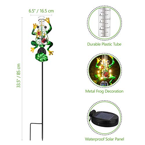 Litake Frog Rain Gauge Outdoor Decorative Metal Solar Rain Gauges Stake For Garden Yard, 6 Inch Capacity Glass Tube And Led Light #TOP1