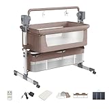 Veitoalioy Beistellbett Baby, Stubenwagen Baby mit Rollen, Das Schaukeln Kann Babybett, Babybett mit Mehreren Gängen und Geschwindigkeitsanpassungen (601 Khaki)