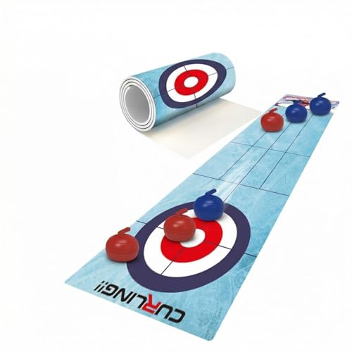 47.2 x 11.8 Tabletop Curling Game Portable Roll Up Table Curling Set with 6 Weighted Stones Mini Curling Board Game for Adults Friends Gatherings Office Stress Relief Indoor Outdoor Travel Fun