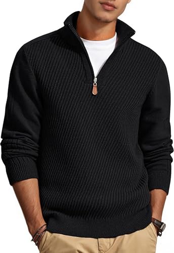 Runcati Mens Quarter Zip Pullover Slim Fit Lightweight Sweat...