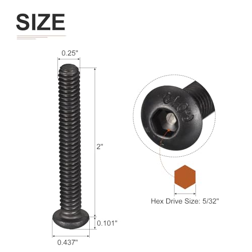 DTGN 1/4-20x2" Button Head Socket Cap Screws, 10Pack, Good for Machine, Carbon Steel Black Oxide - Image 2