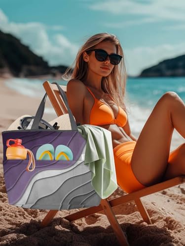 Mesh Beach Bag Oversized Tote Bags for Women Purple Water Ripple Grey Stripe Color Block Large Travel Pool Bags4
