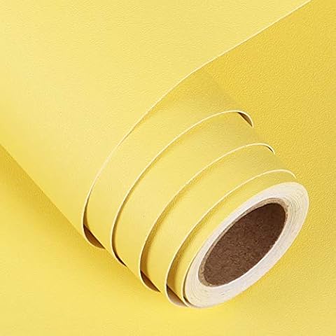 FunStick Self Adhesive Wallpaper Roll Peel and Stick 30CM x 5M Waterproof Matte Yellow Texture Wallpaper for Living Room Furniture Decorative Sticky Back Plastic Bedroom Wardrobe Table Shelf Liner Cover