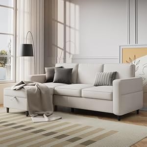 78″ Sectional Sofa Couches for Living Room, Convertible L Shaped Couch with Storage Ottoman, Deep Seat Pet-Friendly Linen Fabric Sofa Set for Small Space, Apartment, Dorm