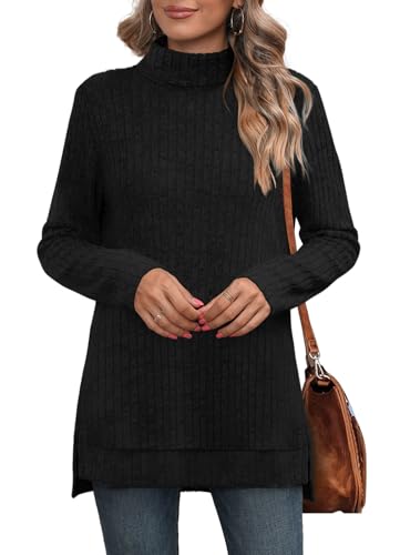 WIHOLL Womens Tunic Tops Turtleneck Long Sleeve Shirts Oversized Fall Sweaters Side Split High Low Hemline3