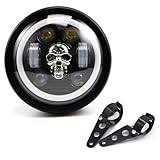 BENEALL Motorcycle Headlight 5.75 inch Round LED with Mounting Brackets Assembly, Front Headlamp with DRL High/Low Beam for Cafe Racer E-bike Bobber Chopper (style D)