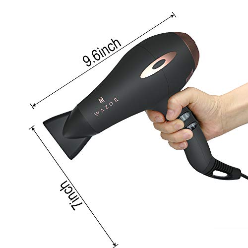 Wazor Hair Dryer Gift Set,Professional Salon Negative Ionic Blow Dryer 1875W Fast Drying with Diffuser and Comb Mid-Size Black Color - Thumbnail 5