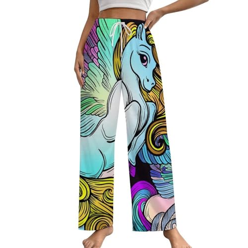 Pantalon de pyjama femme licorne colorée imprimé ludique et poches latérales S