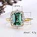 hsiyyecg Emerald Cut Gemstones CZ Halo Engagement Ring,18K Yellow Gold Plated Silver Green Simulated Emerald & Transparent Cubic Zirconia Ring for Women (US Size 9)