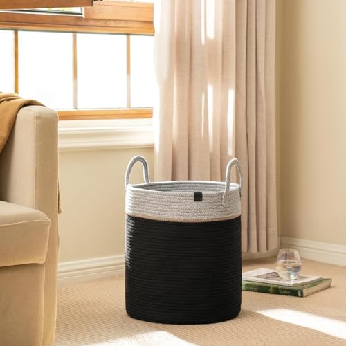 Image of Laundry Basket for Clothes | Cotton Rope Laundry Basket with Handles | Foldable Clothes Storage Basket for Bedroom, Laundry Room | Large Laundry Bag for Clothes, 38 x 38 x 46 cm